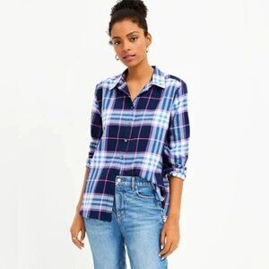 LOFT Plaid Flannel Everyday Shirt Size Petite XXSP